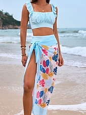 cheap 3 Pieces Bikini Set-Women&#039;s Swimwear Bikini Three Piece Cheeky Swimsuit Backless Slim Vacation Beach Wear Graphic U Neck Sleeveless Bathing Suits