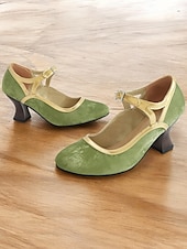 voordelige Mary Jane Pumps-Groene en gouden vintage Mary Jane-hakken voor dames uit de jaren 30 met gesp met strass-steentjes, comfortabele middelhoge hak, perfect voor formele evenementen en retro-themafeesten
