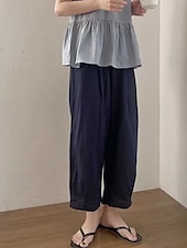 baratos Calça de linho de algodão simples-Mulheres Shorts de algodão e linho Calças inspiradas em linho Calças de linho de algodão Vintage Moda Roupa de rua Mimolet Cintura Média Tecido Bolsos Cintura elástica Confortável Macio Micro-Elástica