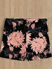 cheap Bikini Bottoms-Women&#039;s Swimwear Stretchy Boxer Shorts Swimsuit High Waist Vacation Beach Wear Floral Sleeveless Bathing Suits