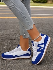 cheap Women&#039;s Sneakers-Women&#039;s Royal Blue Retro Lace-Up Sneakers with Faux Suede Accents – Lightweight Casual Shoes for Everyday Wear and Outdoor Activities
