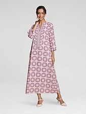 abordables robe décontractée imprimée-robe longue ethnique à col cranté et fleurs