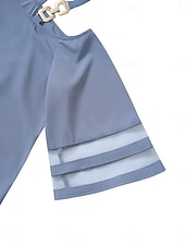 preiswerte Damen Einfache Oberteile-Damen Hemd Bluse Glatt Stilvoll Brautkleider schlicht 3/4 Ärmel kalte Schulter Normale Oberteile Täglich Patchwork Schwarz Blau Sommer Frühling