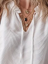 economico Top da Lavoro per Donne-Per donna Camicia Blusa Liscio Moda Informale Manica lunga A V Top regolari Giornaliero Collage Bianco Primavera Autunno