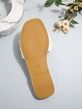 cheap Women&#039;s Sandals-Women&#039;s White Slide Sandals with Heart-Shaped Metal Buckle – Casual Summer Footwear for Beach, Vacation and Everyday Style