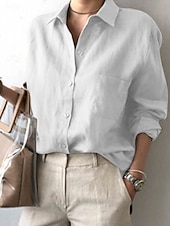 economico Camicie-Per donna Camicia Camicie di cotone e lino Abbottonare Blusa Tinta unica Elegante Casual Manica Lunga Colletto a Camicia Top Regolari Quotidiano Bottoni Bianco Rosa Estate Primavera