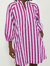 abordables Robes-chemises-Femme Mini robe Robe chemise Robe casual Robe d&#039;été mode Décontractées Vacances du quotidien Rendez-vous Standard marinière Manches 3/4 Col V Rose Claire Vert Eté Printemps