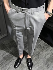 cheap Slim-Men&#039;s Dress Pants Trousers Chinos Buttons Pocket Solid Color Comfort Ankle-Length Formal Party Work Fashion Classic Style Black Khaki Micro-elastic