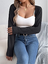 preiswerte Strickjacken und Oberbekleidung-Damen Strickjacke Pullover mit Zopfmuster Strassenmode Täglich Stilvoll Einfarbig Grobstricken Gehäkelt Öffnung vorne Ausgehöhlt Strick Raglanärmel Laternenärmel Langarm Crop Tops Stricken Heim Party