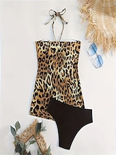 billige Tankinier-Dame Badetøy Bikini 2 stk Frekk Badedrakt Åpen rygg Tynn Ferie Strand Klær Leopard Grimehals Ermeløs Badedrakter