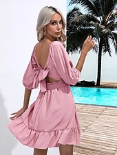 levne Květinové šaty-Valentýn Dámské Běžný Mini šaty Boho Chic šaty Áčkové šaty Čechy stylové Klasické Lucerna rukáv Dovolená Párty Denní Tvarovaný potah Bez vzoru Bez rukávů Hranatý Černá Bílá Světlá růžová Rubínov