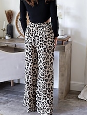 billiga breda ben och hög midja-Dam Brett skaft Kinesiska Mode Streetwear Fullängd Hög midja Leopard Ficka Elastiskt midjeband Bekväm Mjuk Microelastisk Utomhus Gata Leopard Sommar Vår Höst Normal