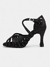 abordables Chaussures de danses latines-sandales de danse latine ornées de strass avec bout ouvert et design à lanières pour femmes - parfaites pour la salsa et les spectacles