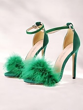 Women's Pink Suede Heels with Fluffy Straps and Pointed Toe | Perfect for Wedding, Parties and Night Out cheap Semi-Formal-Women's Pink Suede Heels with Fluffy Straps and Pointed Toe | Perfect for Wedding, Parties and Night Out