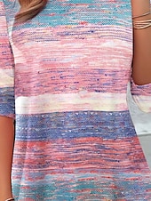 ieftine tricou Art &amp; Design-Pentru femei Tricou Ombre Casual Manșon Lung Stil Nautic Topuri obișnuite Zilnic Imprimeu Roz Îmbujorat Albastru piscină Primăvară Toamnă