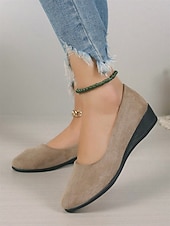 お買い得  レディースフラットシューズ-クッションソールを備えた女性用の柔らかいネイビーブルーのスエードスリッポンフラットシューズ | 普段使いに最適