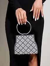 cheap Clutches &amp; Evening Bags-Women&#039;s Rhinestone Embellished Evening Clutch Bag – Elegant Handbag with Gold Ring Handle and Chain Strap for Weddings and Parties Color Silver Black / White Black