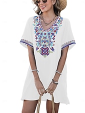 ieftine Rochii Boho-Ziua Îndrăgostiților Pentru femei Normal Rochie Mini Rochii Boho Chic Rochie A line Rochie Boho Boemia Stilat Clasic Cu Mâneci La Cot Vacanță Petrecere Zilnic Potrivire Formă Geometric Simplu Manșon