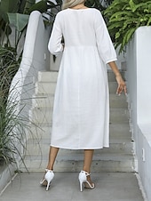 cheap White Casual Dresses-Women&#039;s Midi Dress Casual Dress A Line Dress Stylish Basic Casual Vacation Daily Regular Fit Plain 3/4 Length Sleeve Crew Neck White Green Summer Spring