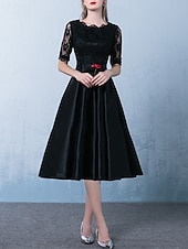preiswerte Teelänge-A-Linie Kleid Brautmutterkleid Formal Elegant einfach Juwel-Ausschnitt Knöchellänge Tee-Länge Satin Halbarm mit Spitzen-Schleife(n) Blumen Derby Kleid Renntag Kleid 2025