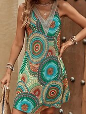 ieftine Rochii Boho-Pentru femei Rochie Mini Rochie de vară Rochie Boho Boemia Hawaiană Stilat Vacanță Zilnic Dată Fit regulat Grafic Fără manșon În V Albastru Deschis Vară