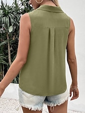 olcso Női pántos felsők és atléták-Női top camisole egyszínű stílusos hétköznapi ujjatlan V nyakú normál fazonú napi gombos fehér katona zöld nyár tavasz ősz