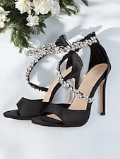 cheap Formal-Women&#039;s Rhinestone-Embellished Stiletto Heels – Elegant Open-Toe Wedding Sandals for Brides and Formal Events