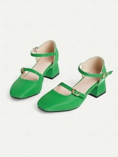 economico Anni &amp;#39;50-scarpe da donna con tacco a blocco mary jane retrò – pelle verniciata verde brillante con cinturini regolabili, perfette per ufficio, feste e outfit casual