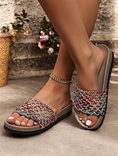 cheap Vacation Sandals-Women&#039;s Comfortable Slide Sandals with Woven Upper - Casual Summer Footwear for Beach, Vacation and Everyday Wear