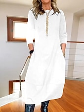 ieftine Rochii Albe Casual-Pentru femei Rochie Maxi Rochii Tricou Stilat Casual Vacanță Zilnic Fit regulat Simplu Manșon Lung Stil Nautic Negru Alb Roșu-aprins Bleumarin Primăvară Toamnă