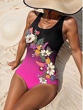 abordables Maillots de bain une pièce-Maillots de bain pour femmes Maillot de bain une pièce Monokini Sans dos Contrôle du ventre Taille haute Slim Vêtements de plage de vacances Floral Col en U sans manches