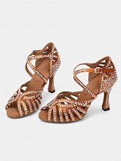 abordables Chaussures de danses latines-sandales de danse latine ornées de strass avec bout ouvert et design à lanières pour femmes - parfaites pour la salsa et les spectacles