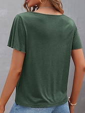 abordables T-shirt uni-Femme T shirt Plein Mode Moderne Décontractées Manche Courte Col V Hauts réguliers du quotidien Fin de semaine Noir Vert Véronèse bleu marine Violet Eté Printemps