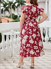 tanie Eleganckie sukienki kwiatowe-Damskie Długa sukienka sukienka maxi Codzienne sukienki Sukienka A line Sukienka w kwiatki Letnie sukienki Elegancja Elegancki Urlop Codzienny Randka Regularny Kwiaty Bez rękawów W serek Czerwony Lato