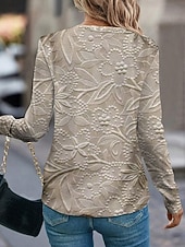 Женская футболка с круглым вырезом длинным рукавом туника цветочная повседневная обычные топы повседневная принт бежевый весна осень Недорогие Простая футболка-Женская футболка с круглым вырезом длинным рукавом туника цветочная повседневная обычные топы повседневная принт бежевый весна осень