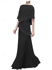 economico Lunghezza del pavimento-Abito A-Line Madre della Sposa Elegante Semplice Collo Giro Lunghezza Piena Chiffon Maniche Mezze con Ruches in Pizzo