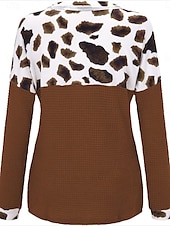 voordelige Dames grafische tops-Dames Overhemd Blouse Luipaard Stijlvol Casual Lange mouw V-hals Normale tops Dagelijks Afdrukken Bruin Zomer Lente Herfst