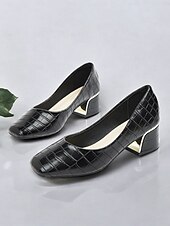 billiga Block Heels-Dam Klackar Kontor Arbete Bastant klack Fyrkantig tå Affär Minimalism Mikrobiellt läder Lack Loafers Svart