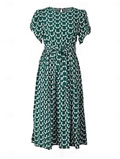 abordables Robes fleuries décontractées-Femme Robe mi-longue Robe casual Robe Trapèze mode Décontractées Vacances du quotidien Standard Floral Manche Courte Col V Vert foncé Eté