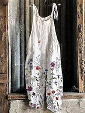 billiga Overall-Dam Byxor Jumpsuit Sparkbyxor Lättvikt Ledigt Ankellång Mellanhög midja Blommig Grafisk Tryck Mateial som andas Bekväm Oelastisk Hem Ledigt / vardag Rödvin Azurblå Flodblå Vit Sommar Vår Normal