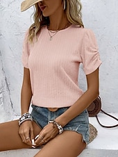 billige Kvinne Enkle Topper-Dame T skjorte عادي Fritid Kortermet Crew-hals Vanlige topper Daglig Helg Rosa Lyseblå Sommer Vår