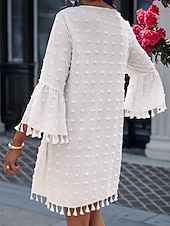 preiswerte Weiße Spitzenkleider-Damen Minikleid Weißes Kleid Brautkleider schlicht Ausgestellter Ärmel Urlaub Täglich Lockere Passform 3/4 Ärmel V Ausschnitt Weiß Hellgrün Sommer