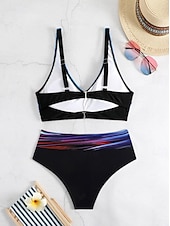preiswerte Bikini-Sets-Damen Badeanzug Bikinis 2 Stück Cheeky-Bikinihose Bademode Rückenfrei Schlank Urlaub Strandbekleidung Farbblock V Ausschnitt Ärmellos Badeanzüge