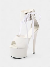 cheap Dress Sandals-Black Patent Leather Platform Sandals with Lace-Up Ankle Straps – Sexy Women&#039;s High Heel Shoes for Club and Dance