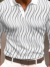  Herren Geometrisch Poloshirts Golfshirt Langarm Polo-Shirts Hemden mit Kragen Business-Casual Arbeitskleidung Formelle Kleidung Festivalkleidung 3D-Druck Knöpfe Herbst Winter Schwarz Weiß