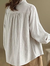 voordelige Overhemden-Dames Overhemd Katoenen linnen overhemden Knoop omhoog Blouse Gestreept Stijlvol Casual Lange mouw Overhemdkraag Normale tops Dagelijks Knop Afdrukken Zwart Wit Zomer Lente Herfst