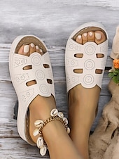cheap Comfort Sandals-Women&#039;s Red Slip-On Sandals with Cut-Out Design, Comfortable Sole and Casual Style for Summer Wear and Daily Outings