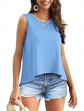 voordelige Damestanktops &amp; hemdjes-Dames Camisole Tanktop Effen Kleur Dagelijks Casual Mouwloze Crew Neck Regular Tops Dagelijks Print Khaki Lichtblauw Zomer