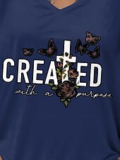 billiga Humor &amp;amp; citationstecken-Dam T-shirt Reste sig Bokstav Stylish Ledigt Kortärmad V-hals Vanliga toppar Dagligen Mönster Blå Sommar