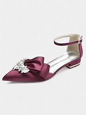 preiswerte Halbformell-weiße Satin-Pumps mit spitzer Spitze, Strass-Schleife und Fesselriemchen – perfekte Brautschuhe für Hochzeiten
